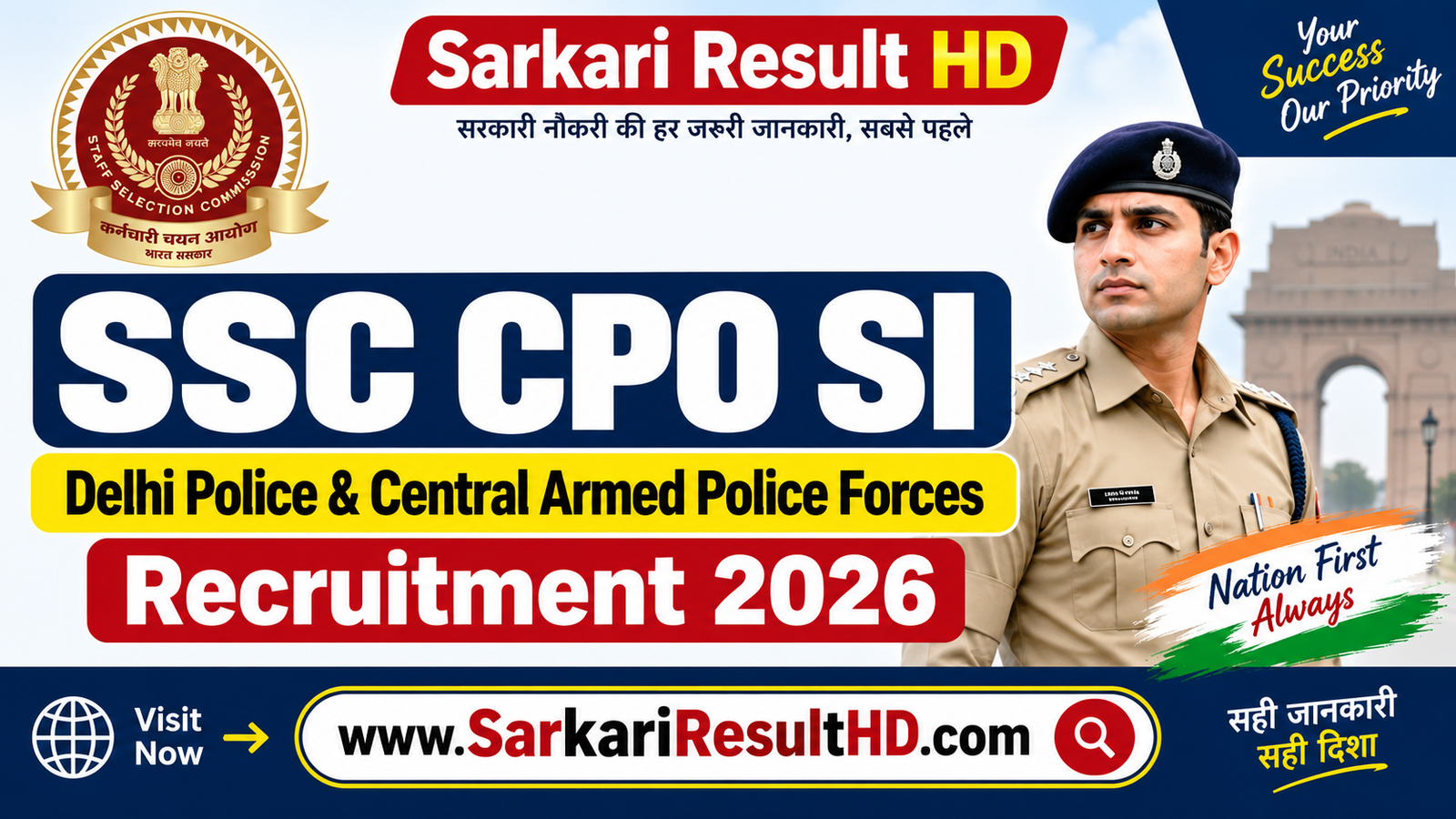 SSC CPO SI Recruitment 2026 Delhi Police and CAPF 1871 Posts